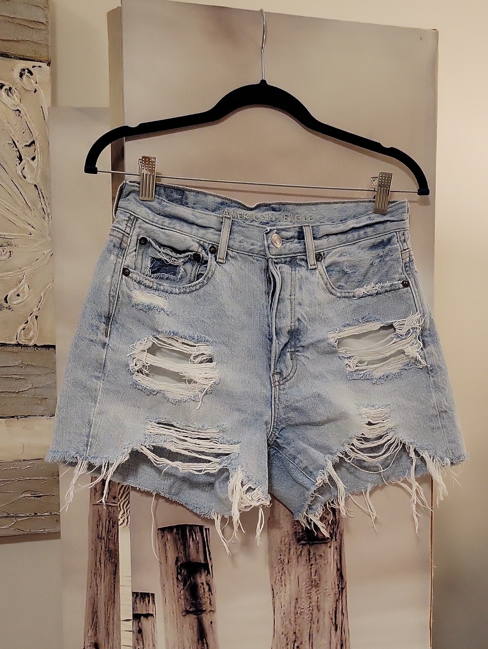 American Eagle Outfitters Light Blue Distressed Denim Jean Shorts